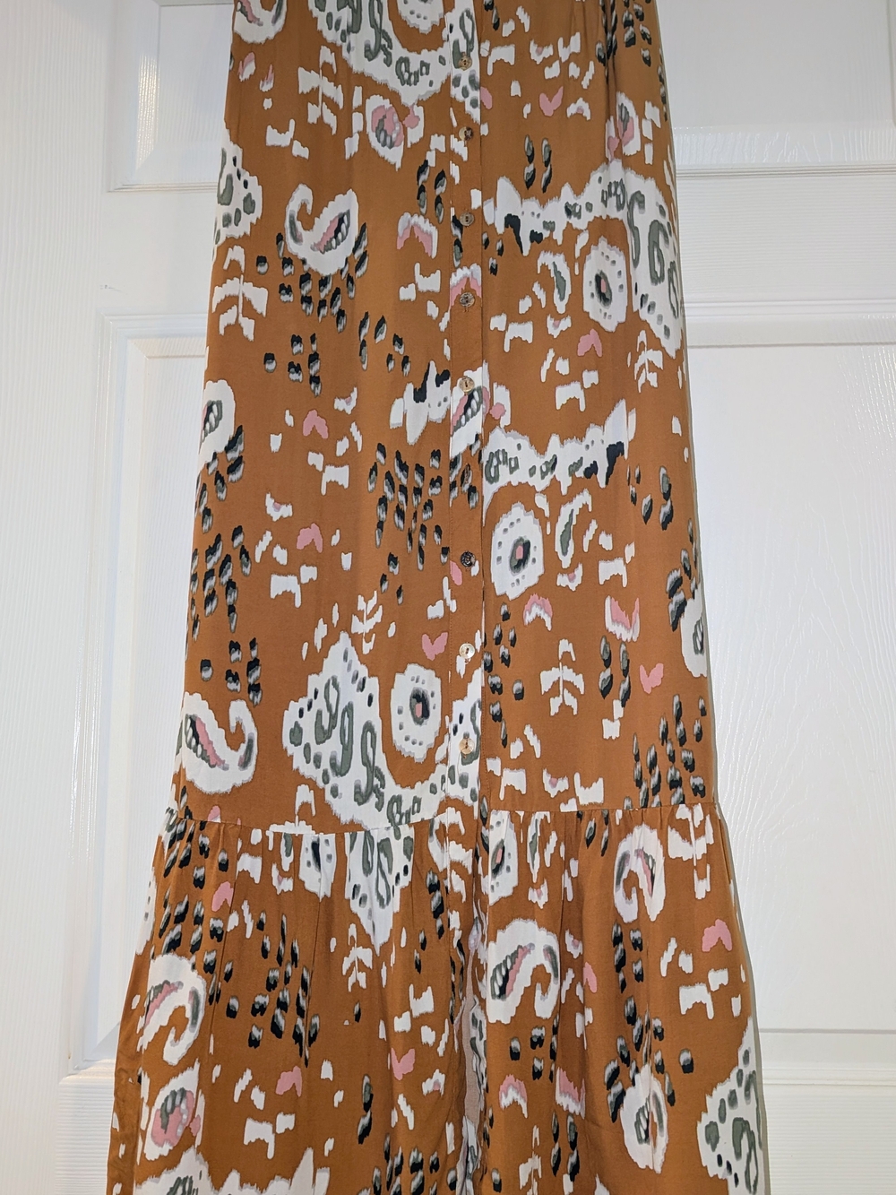 Rust Floral Print Tiered Maxi Skirt
